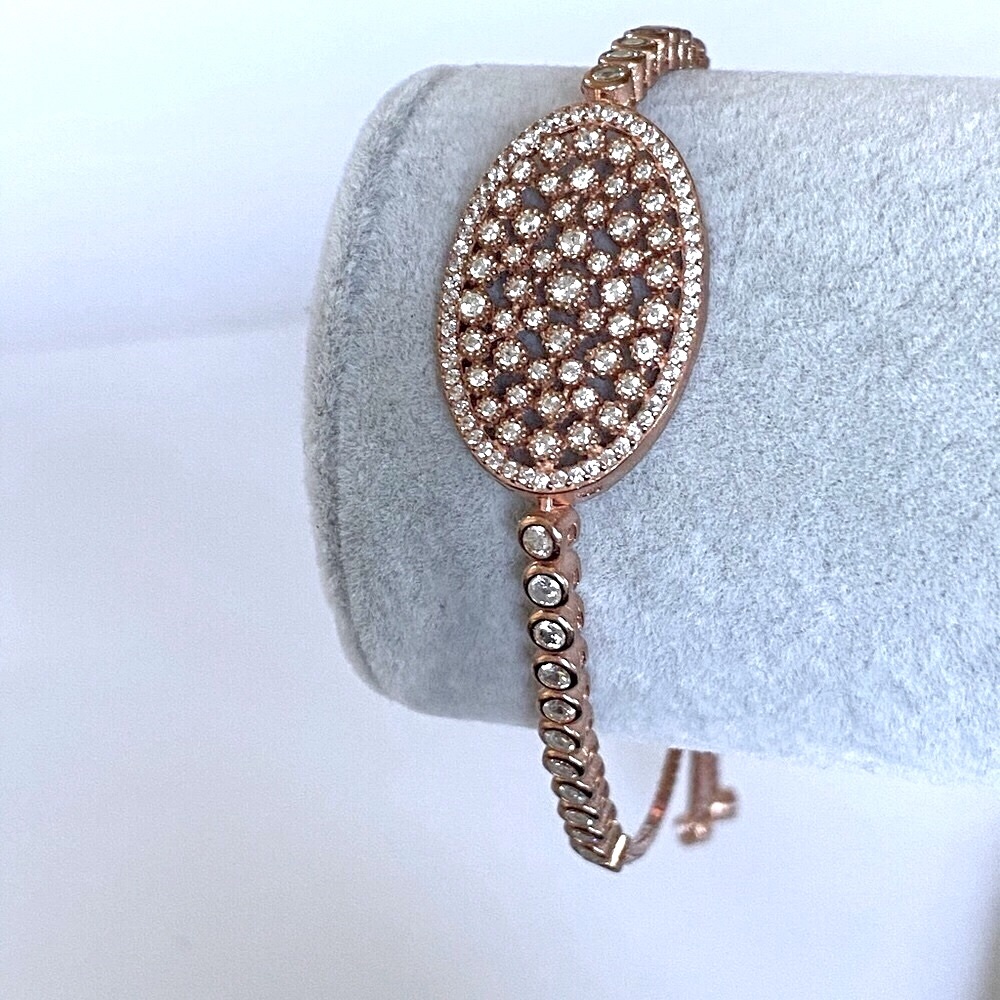 925 Silver oval bracelet clear cubic zirconia cz stones